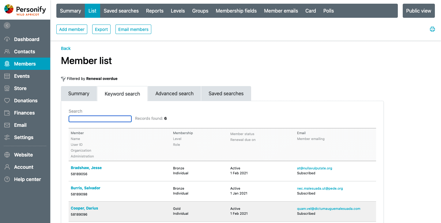 Filtered by renewal overdue Filtered by renewal overdue