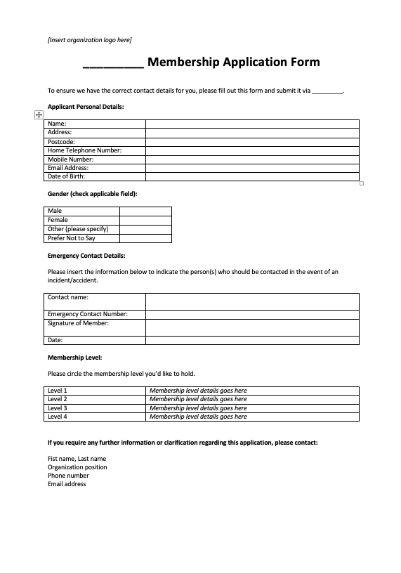 membership application form