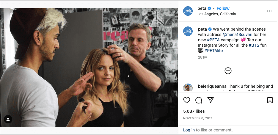 Instagram for Nonprofits example - Peta