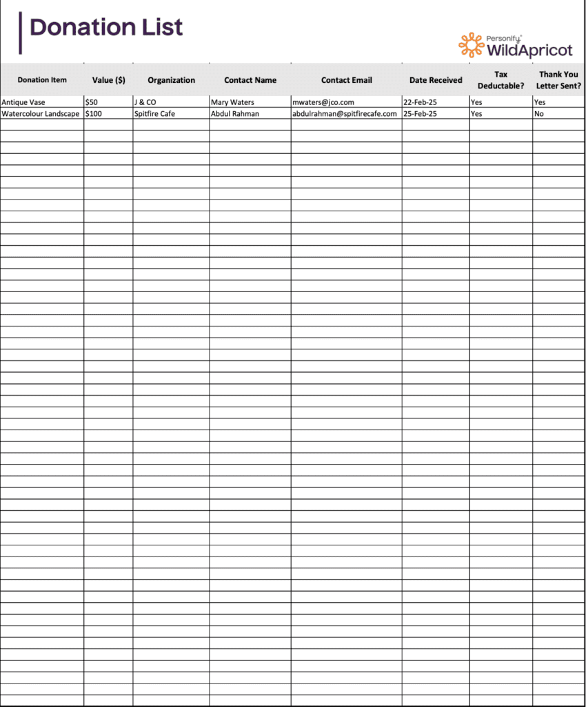 Donation List Template with Examples