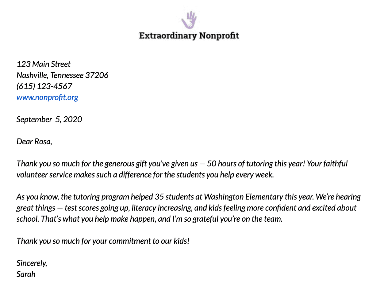 Volunteer Thank-You Letter Example 2 Volunteer Thank-You Letter Example 2